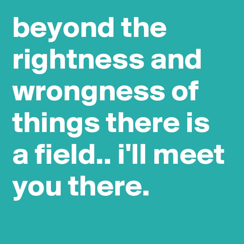 beyond the rightness and wrongness of things there is a field.. i'll meet you there.