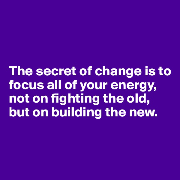 



The secret of change is to focus all of your energy, not on fighting the old, but on building the new.


