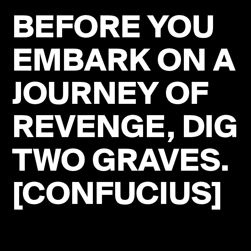 BEFORE YOU EMBARK ON A JOURNEY OF REVENGE, DIG TWO GRAVES. [CONFUCIUS]