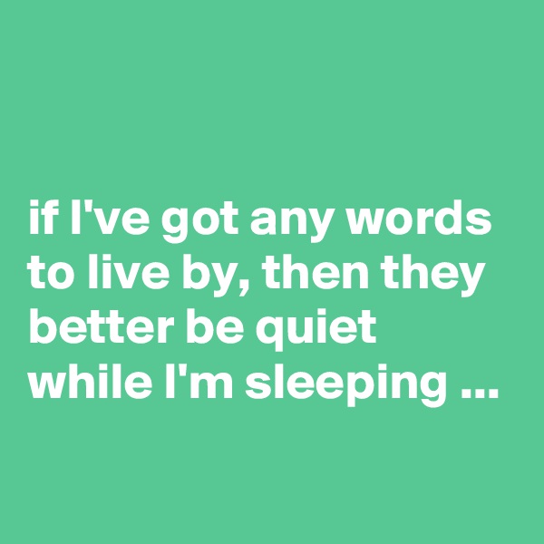 


if I've got any words to live by, then they better be quiet while I'm sleeping ...

