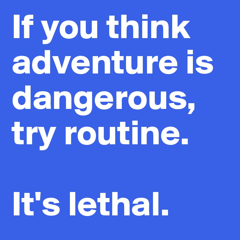 If you think adventure is dangerous, try routine. 

It's lethal. 