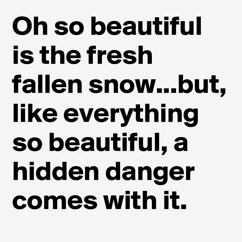 Oh so beautiful is the fresh fallen snow...but, like everything so beautiful, a hidden danger comes with it.