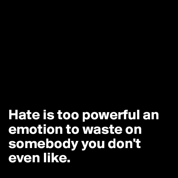 






Hate is too powerful an emotion to waste on somebody you don't even like.