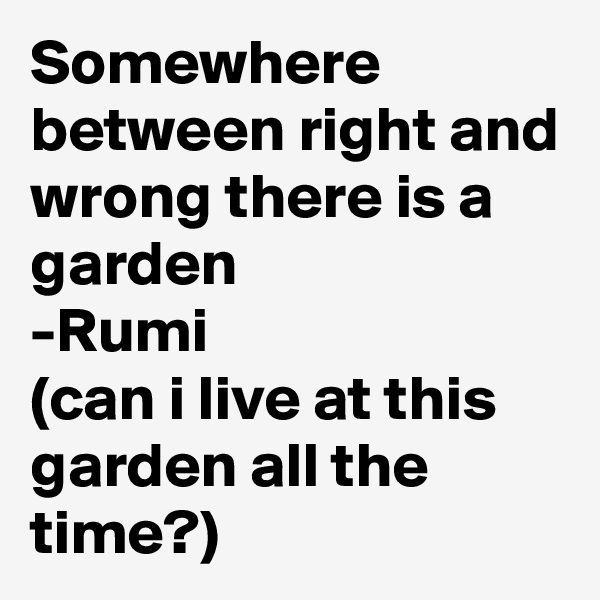 Somewhere between right and wrong there is a garden
-Rumi
(can i live at this garden all the time?)