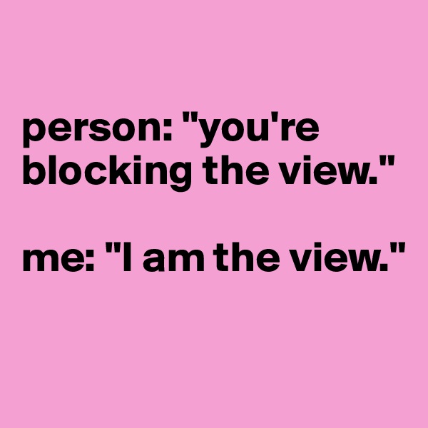 

person: "you're blocking the view."

me: "I am the view."

