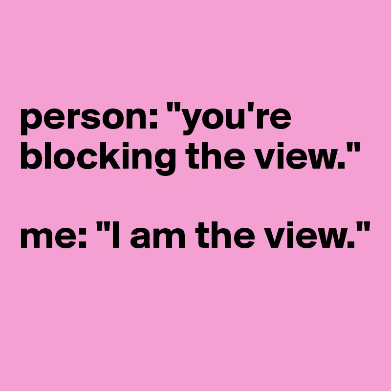 

person: "you're blocking the view."

me: "I am the view."

