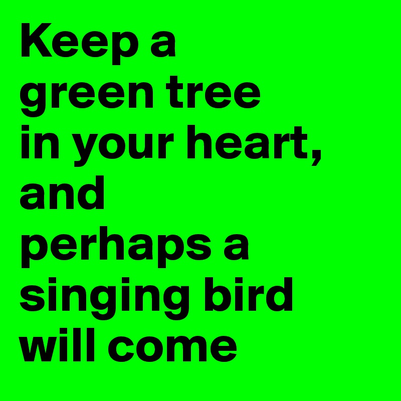 Keep a
green tree
in your heart,
and 
perhaps a singing bird will come