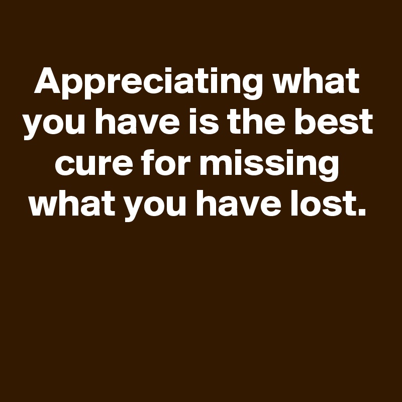 
Appreciating what you have is the best cure for missing what you have lost.



