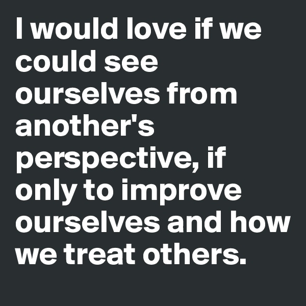 I would love if we could see ourselves from another's perspective, if only to improve ourselves and how we treat others.