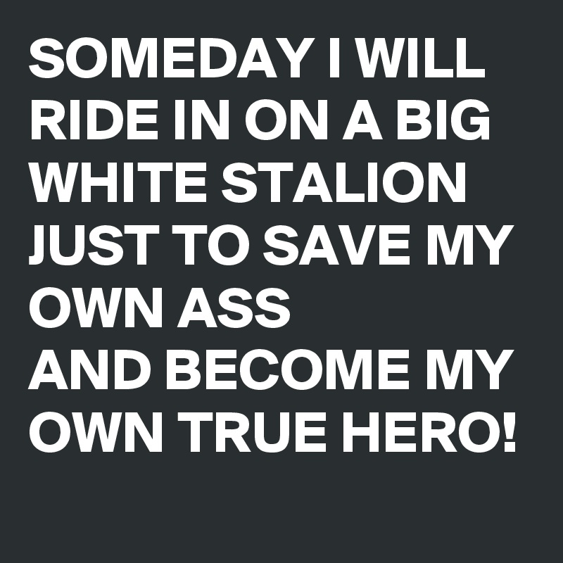 SOMEDAY I WILL RIDE IN ON A BIG WHITE STALION JUST TO SAVE MY OWN ASS
AND BECOME MY OWN TRUE HERO!