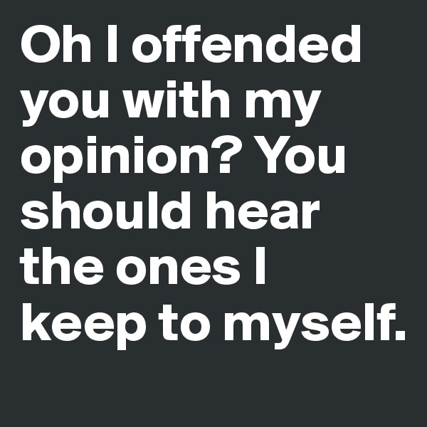 Oh I offended you with my opinion? You should hear the ones I keep to myself.