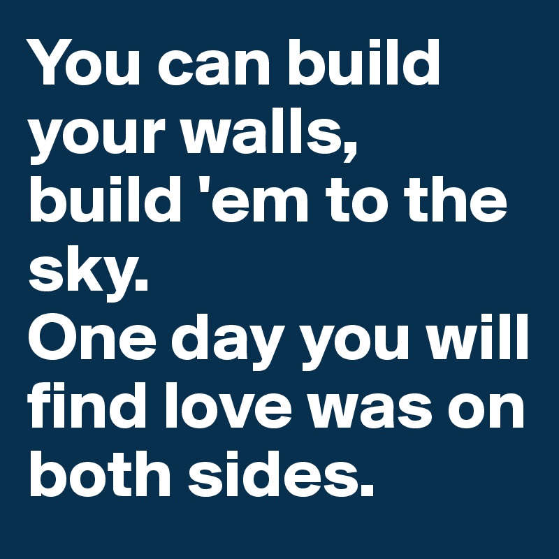 You can build your walls, 
build 'em to the sky.
One day you will find love was on both sides.