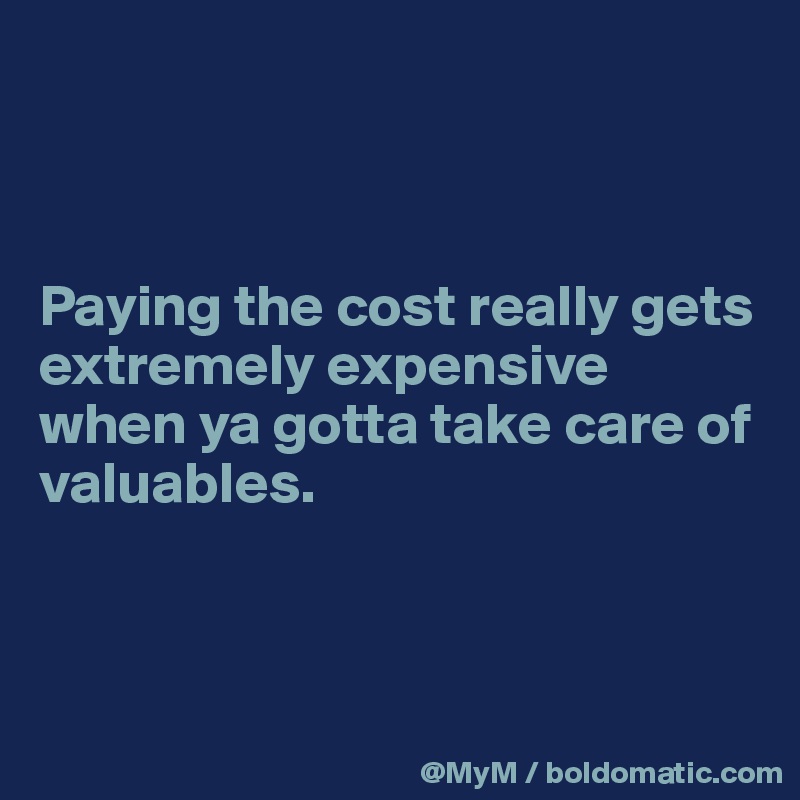 



Paying the cost really gets extremely expensive when ya gotta take care of valuables.



