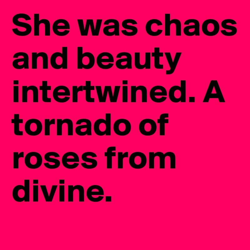 She was chaos and beauty intertwined. A tornado of roses from divine. 