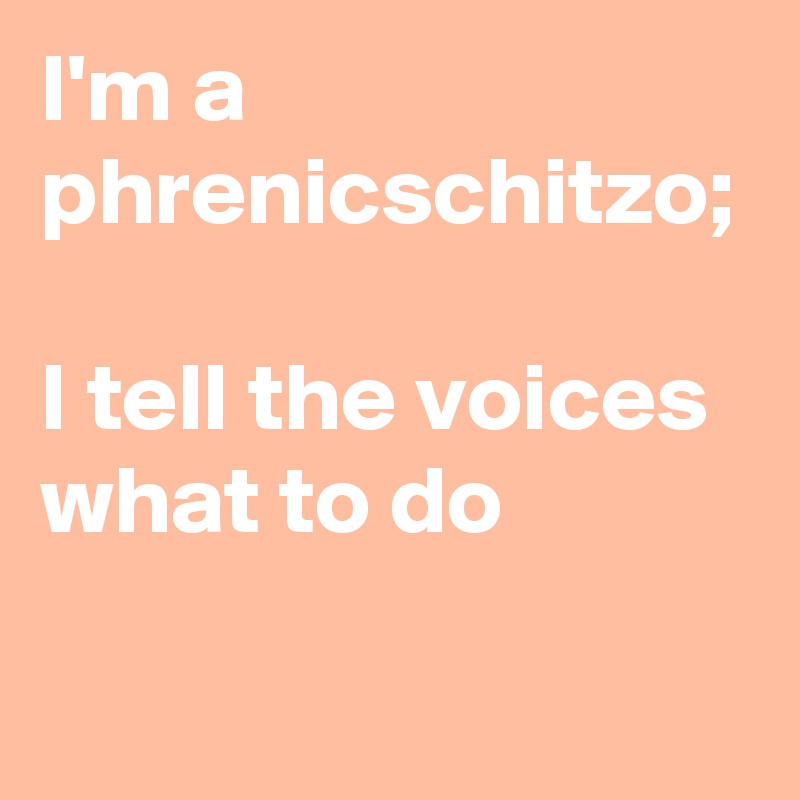 I'm a phrenicschitzo;

I tell the voices what to do