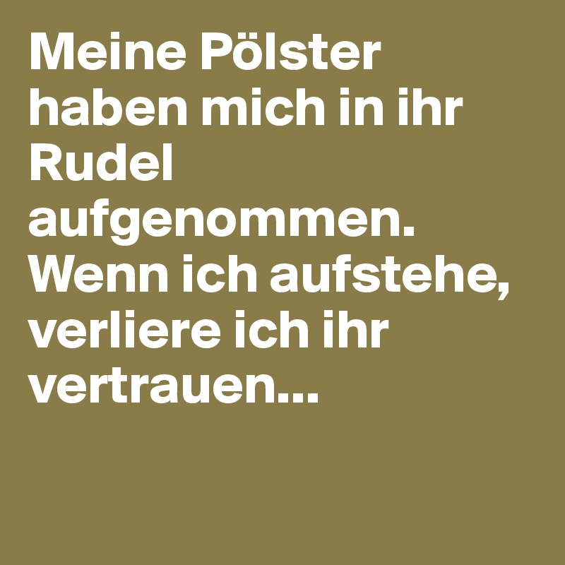 Meine Pölster haben mich in ihr Rudel aufgenommen. Wenn ich aufstehe, verliere ich ihr vertrauen...

