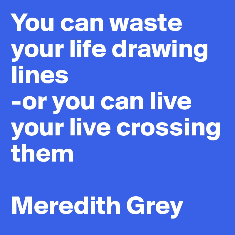 You can waste your life drawing lines
-or you can live your live crossing them

Meredith Grey