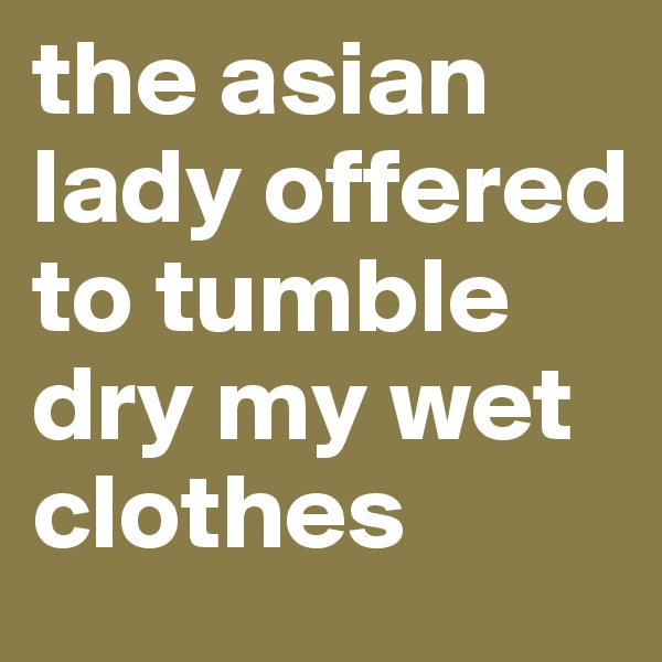 the asian lady offered to tumble dry my wet clothes
