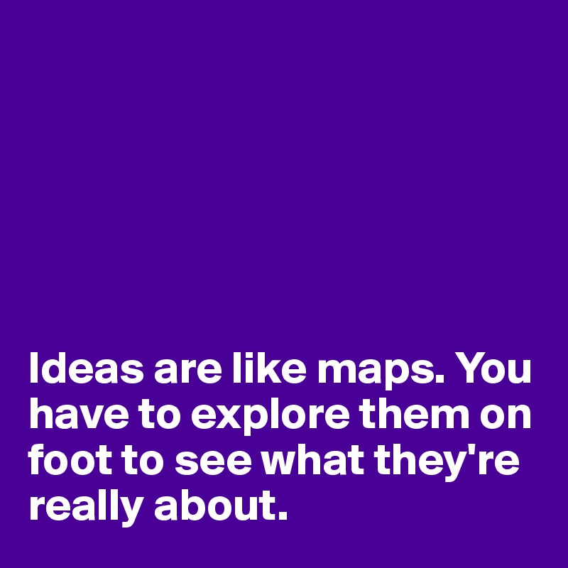






Ideas are like maps. You have to explore them on foot to see what they're really about.