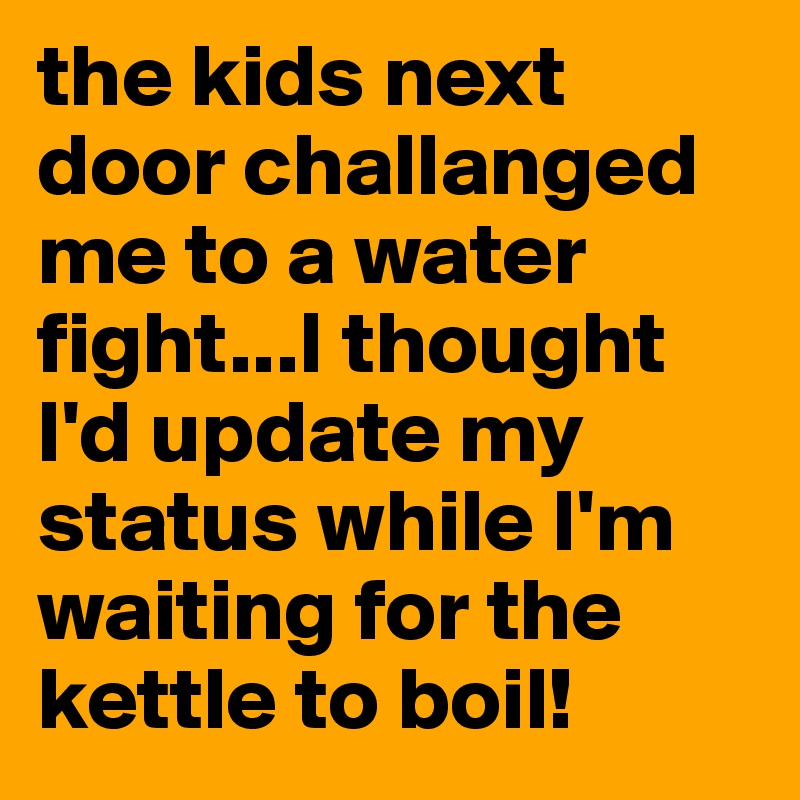 the kids next door challanged me to a water fight...I thought I'd update my status while I'm waiting for the kettle to boil!