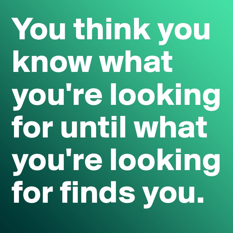 You think you know what you're looking for until what you're looking for finds you. 