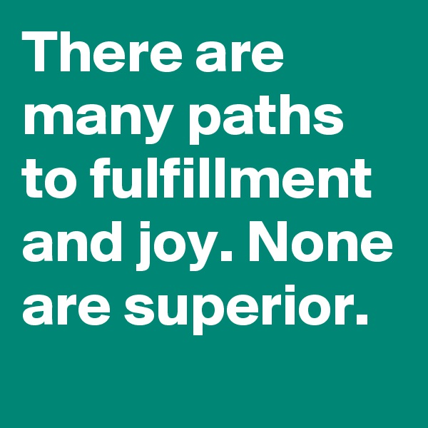 There are many paths to fulfillment and joy. None are superior.