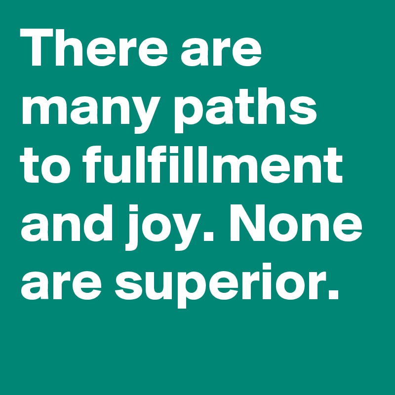 There are many paths to fulfillment and joy. None are superior.