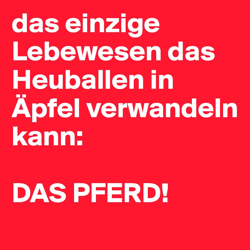 das einzige Lebewesen das Heuballen in Äpfel verwandeln kann:

DAS PFERD!