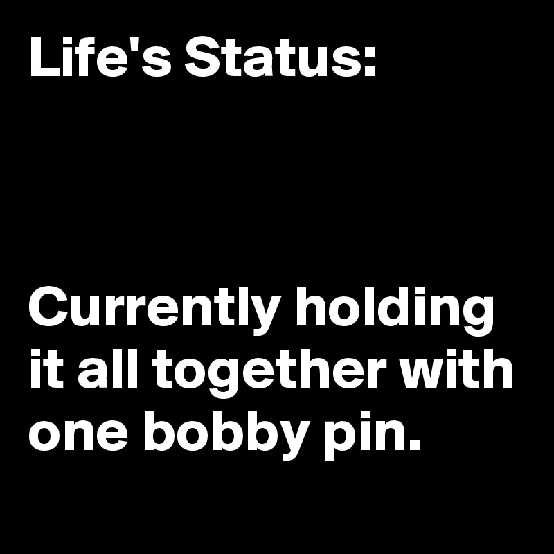 Life's Status:



Currently holding it all together with one bobby pin.