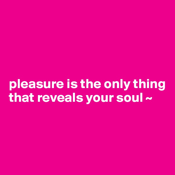 




pleasure is the only thing that reveals your soul ~ 



