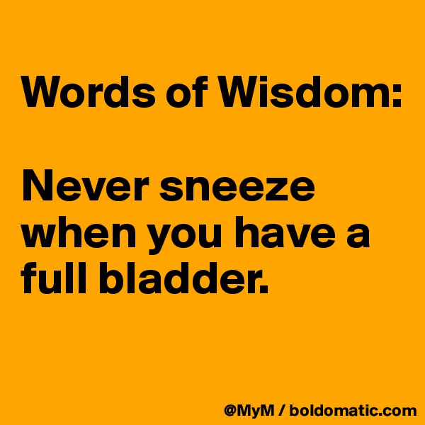 
Words of Wisdom:   

Never sneeze when you have a full bladder.

