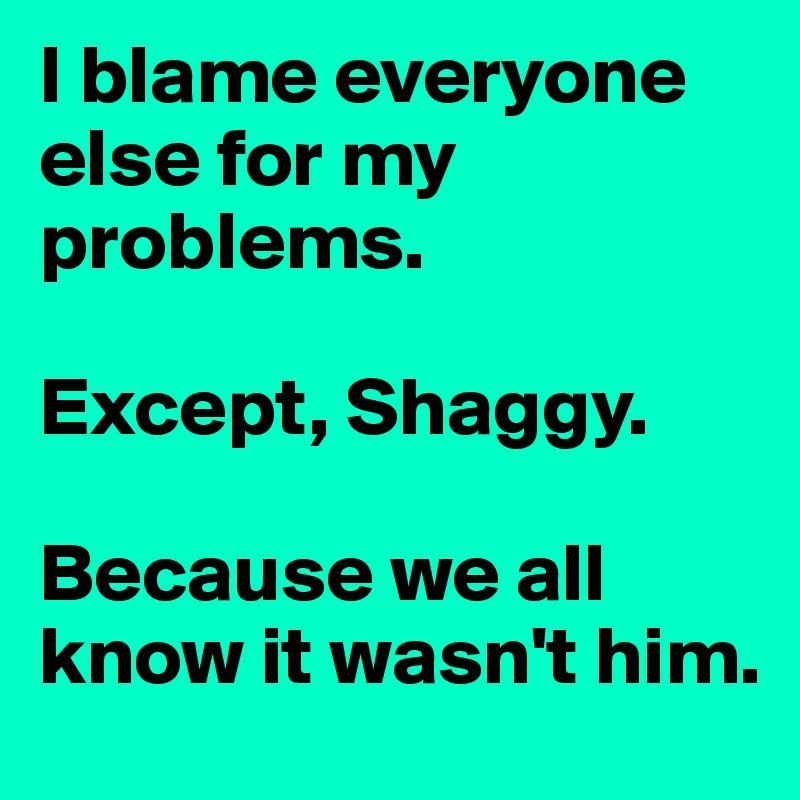 I blame everyone else for my problems. 

Except, Shaggy. 

Because we all know it wasn't him. 