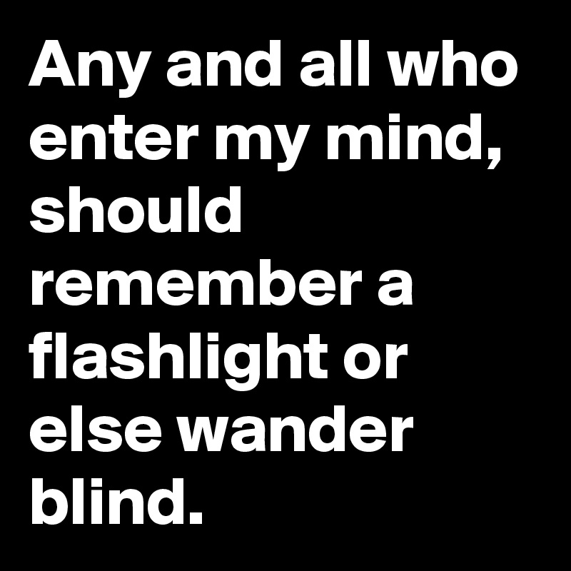 Any and all who enter my mind, should remember a flashlight or else wander blind.
