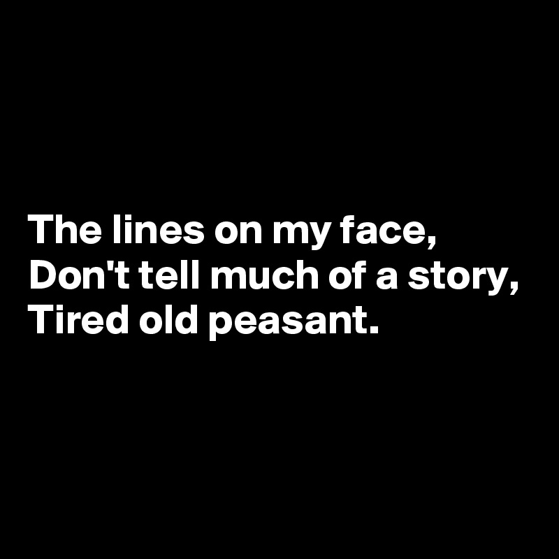 



The lines on my face,
Don't tell much of a story,
Tired old peasant.


