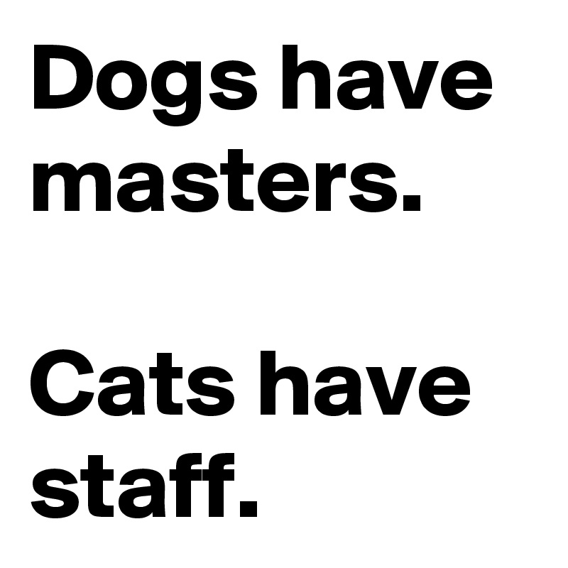 Dogs have masters. 

Cats have staff.