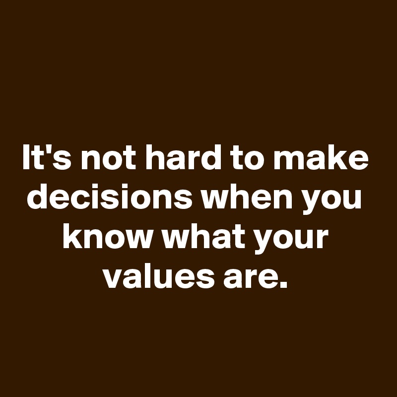 


It's not hard to make decisions when you know what your values are.

