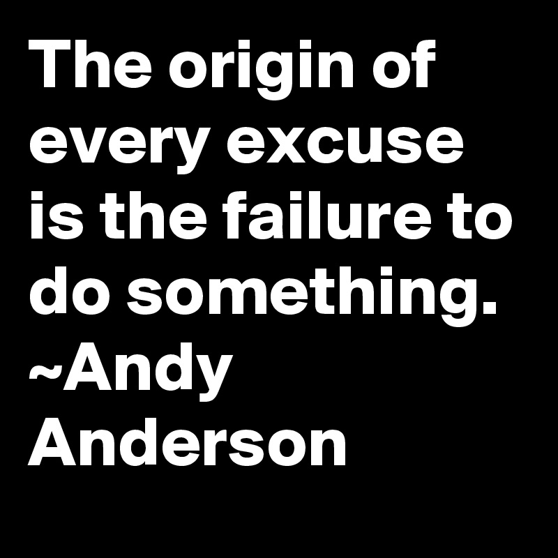The origin of every excuse is the failure to do something. ~Andy Anderson