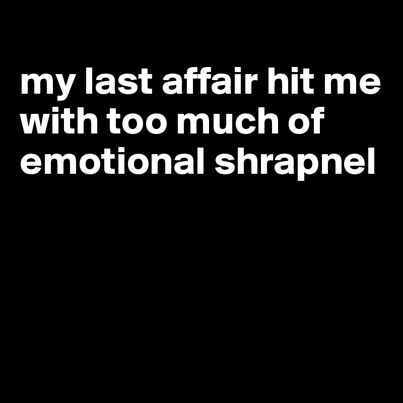 
my last affair hit me with too much of emotional shrapnel



