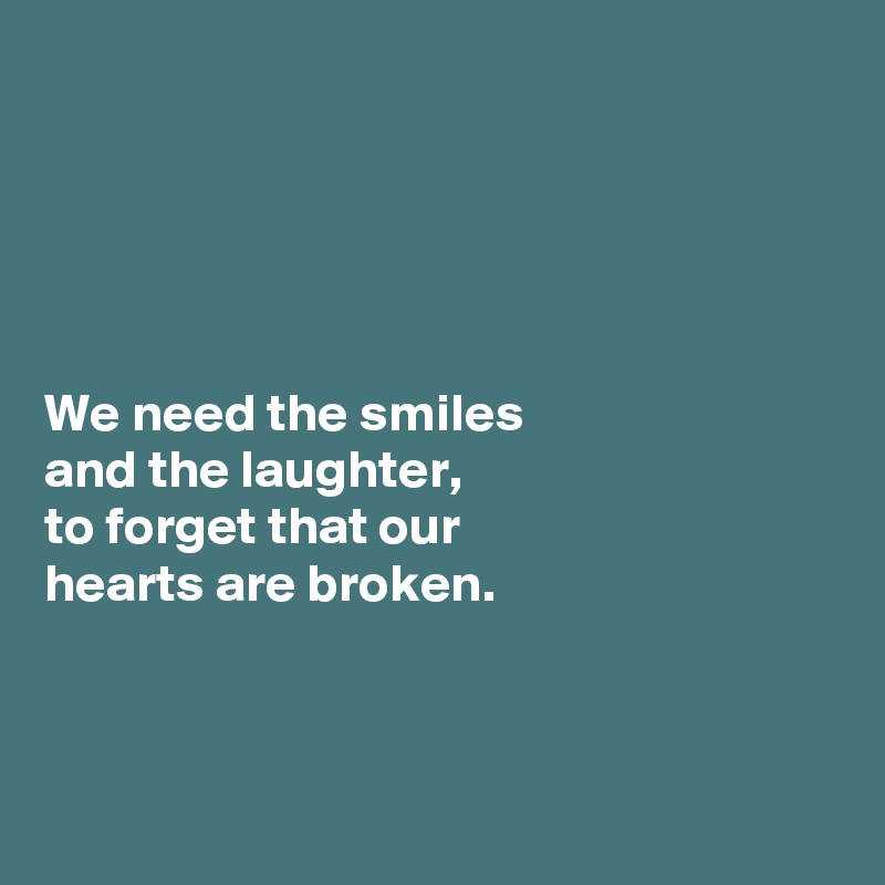





We need the smiles 
and the laughter, 
to forget that our
hearts are broken. 




