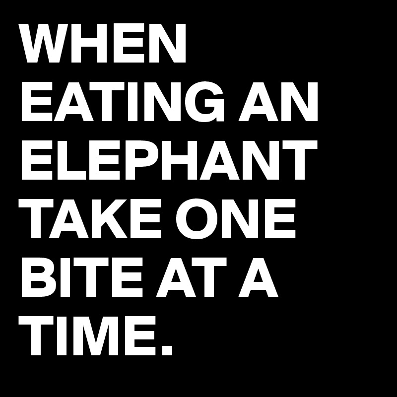 WHEN EATING AN ELEPHANT 
TAKE ONE BITE AT A TIME.