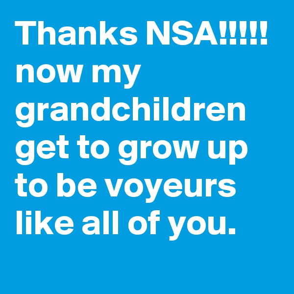 Thanks NSA!!!!! now my  grandchildren get to grow up to be voyeurs like all of you.