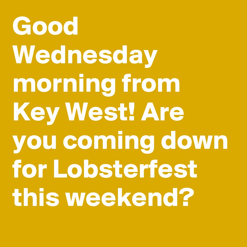 Good Wednesday morning from Key West! Are you coming down for Lobsterfest this weekend?
