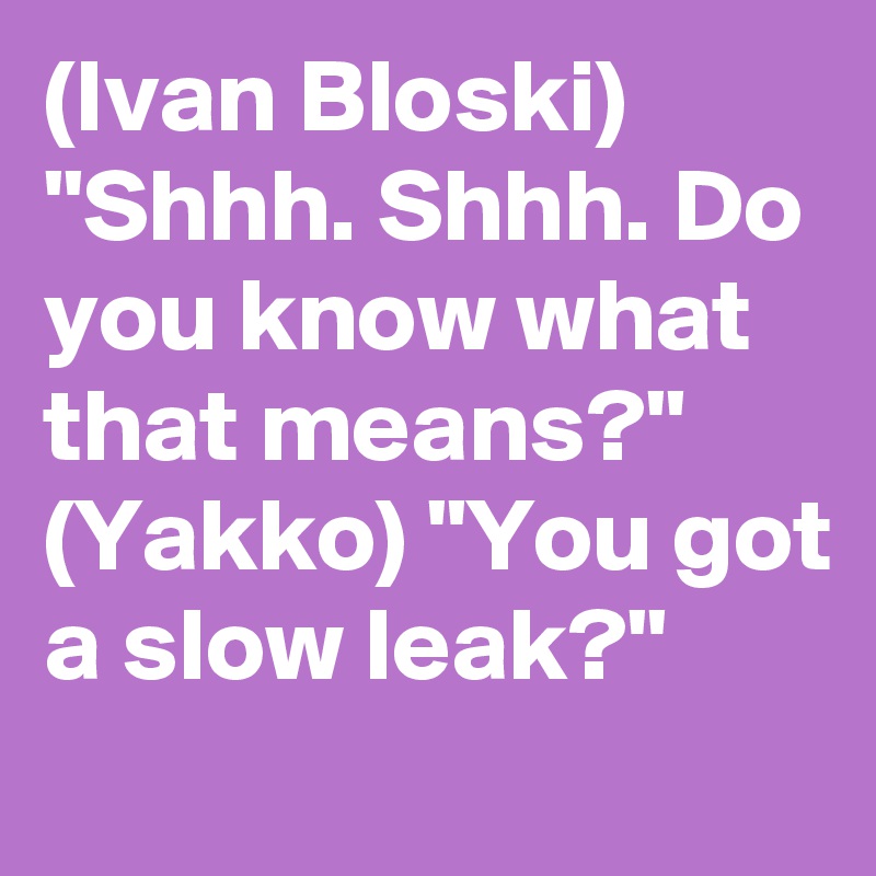 (Ivan Bloski) "Shhh. Shhh. Do you know what that means?" (Yakko) "You got a slow leak?"
