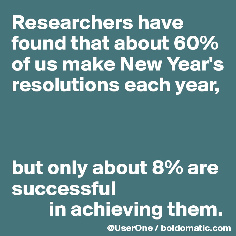 Researchers have found that about 60% of us make New Year's resolutions each year,



but only about 8% are successful
         in achieving them.