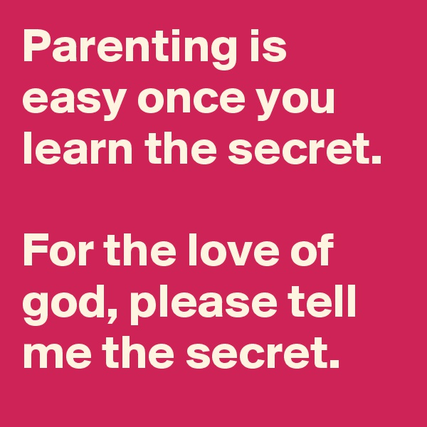 Parenting is easy once you learn the secret. 

For the love of god, please tell me the secret.