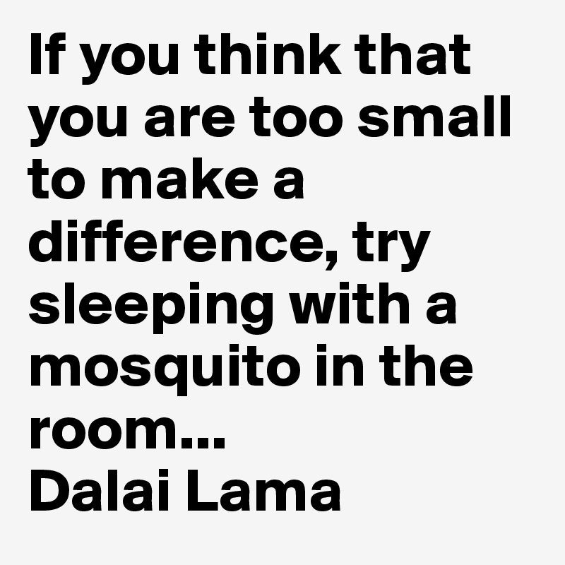 If you think that you are too small to make a difference, try sleeping with a mosquito in the room...
Dalai Lama