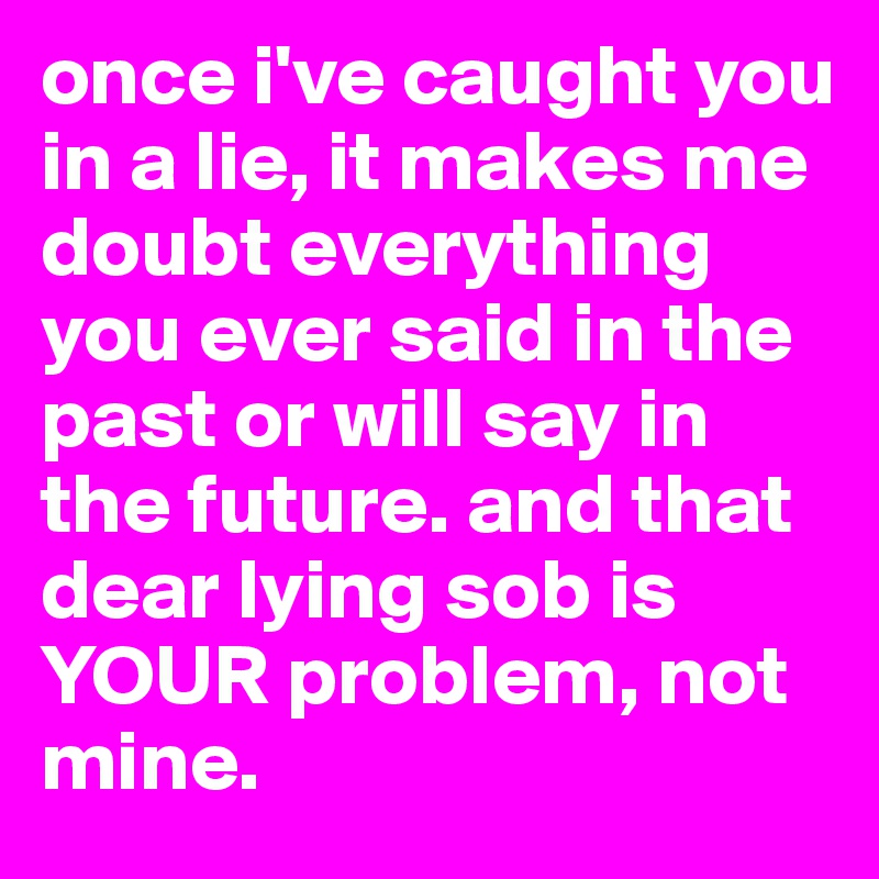 once i've caught you in a lie, it makes me doubt everything you ever said in the past or will say in the future. and that dear lying sob is YOUR problem, not mine. 