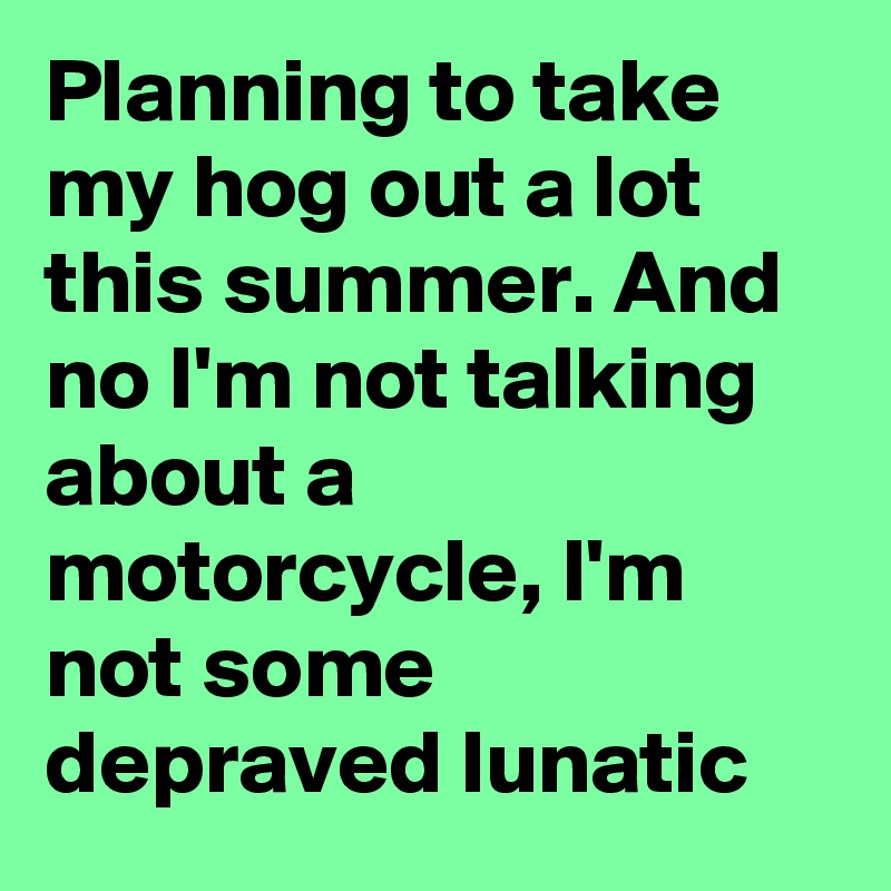 Planning to take my hog out a lot this summer. And no I'm not talking about a motorcycle, I'm not some depraved lunatic