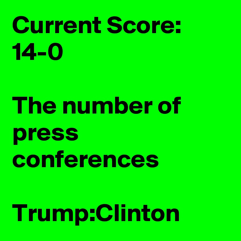 Current Score:   
14-0

The number of press conferences

Trump:Clinton