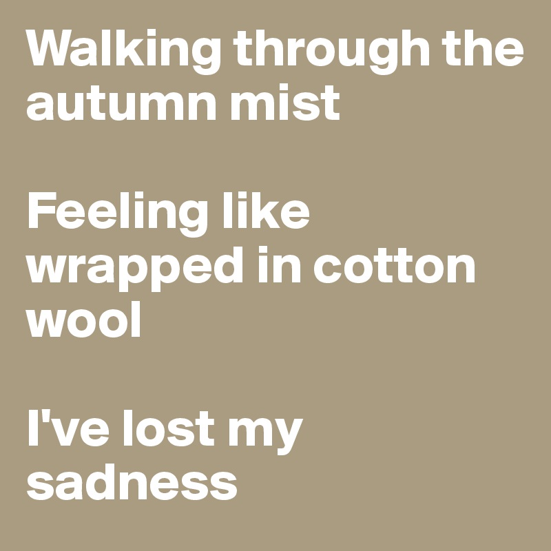 Walking through the autumn mist 

Feeling like wrapped in cotton wool

I've lost my sadness